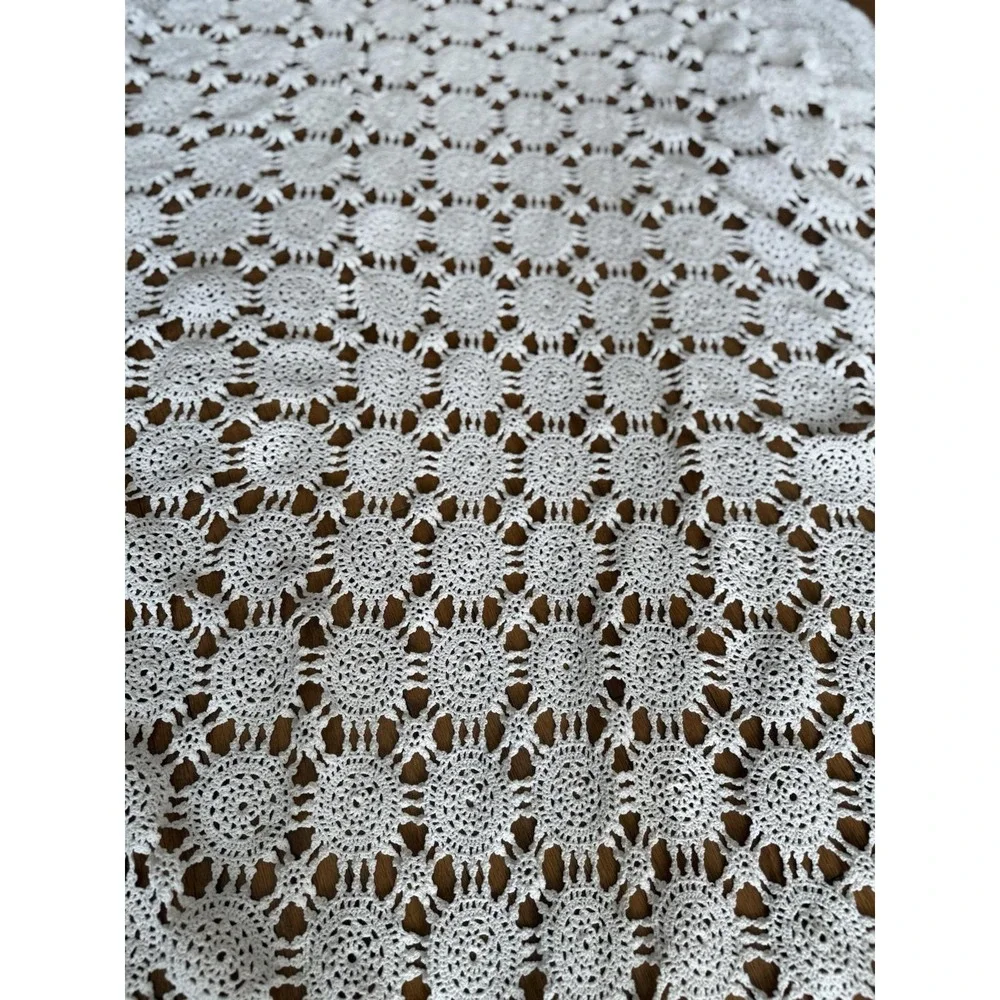 Vintage Handmade‎ Oval Crochet White Tablecloth Soft Cotton 53